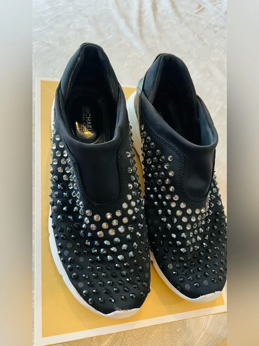 Michael Kors Black Crystal-Embellished Slip-On woman’s Sneakers size 8.5